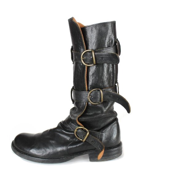 Fiorentini + Baker Shoes - Fiorentini+Baker ETERNITY Black Leather Moto Boot 3 Strap Buckle Round Toe Italy